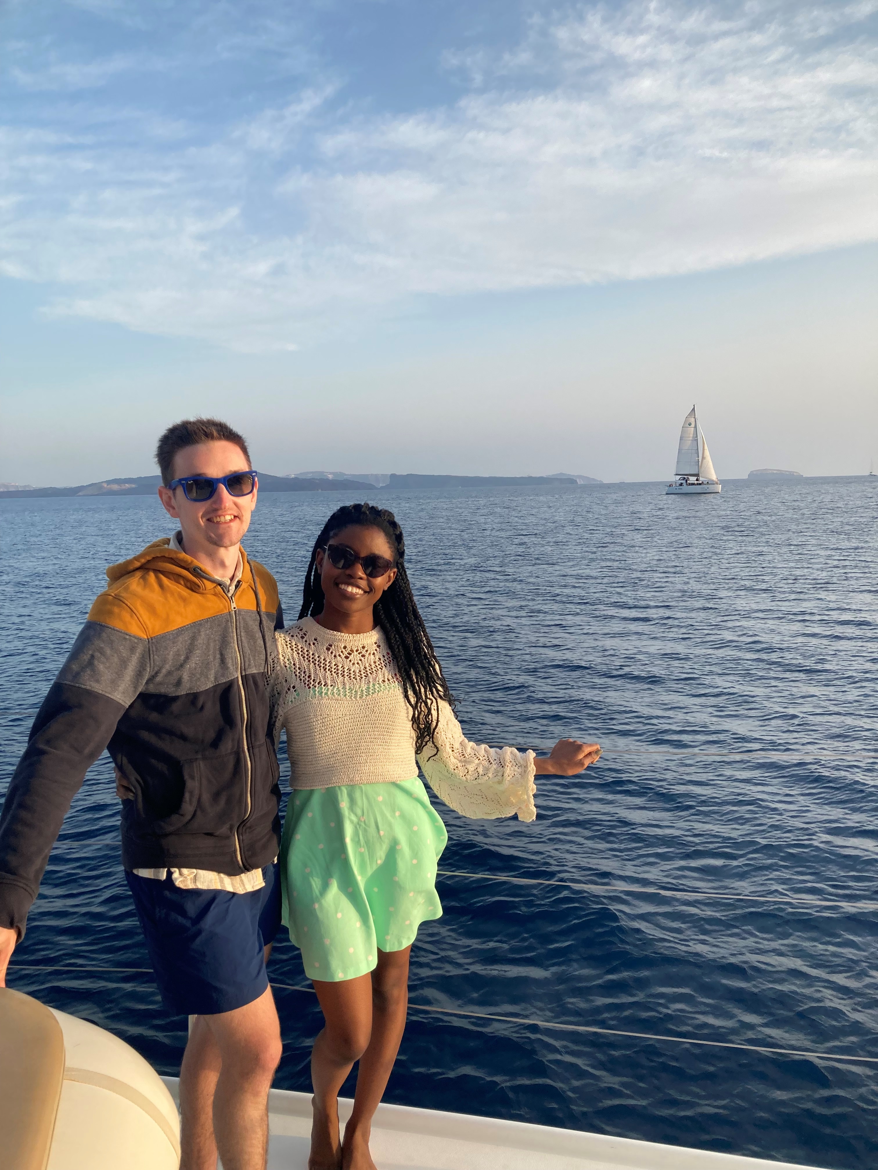 Sabau-McKean and husband on a boat on the water